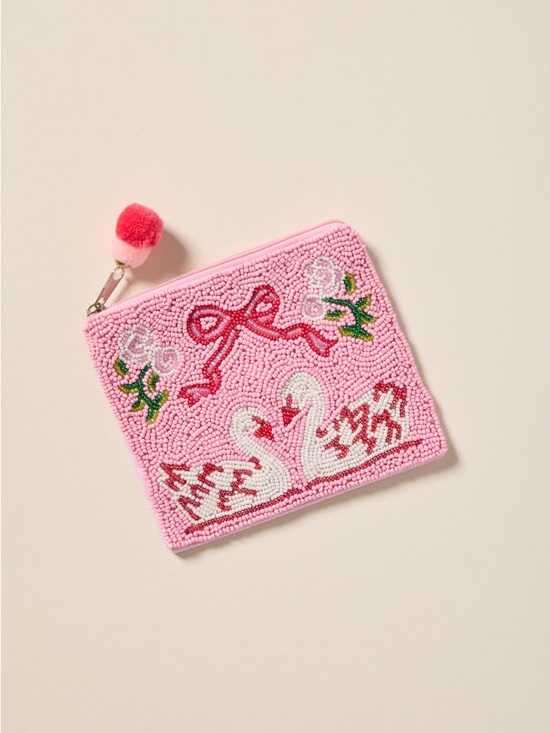 Francesca's Collections Handbags - NWT Francesca’s swan Beaded Pink Swan Zip Pouch